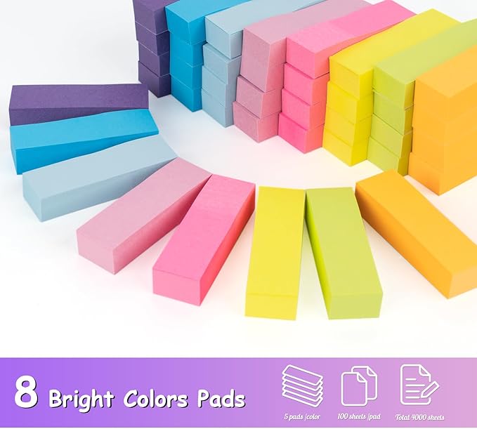 40 Pack Sticky Notes Flags Tabs Page Markers,4000 Sheets Index Tabs,Small Self-Stick Note Pads,8 Bright Colors Page Flags Mini Self-Stick Pads to Post for Office,School,Home,Meeting,Back to School