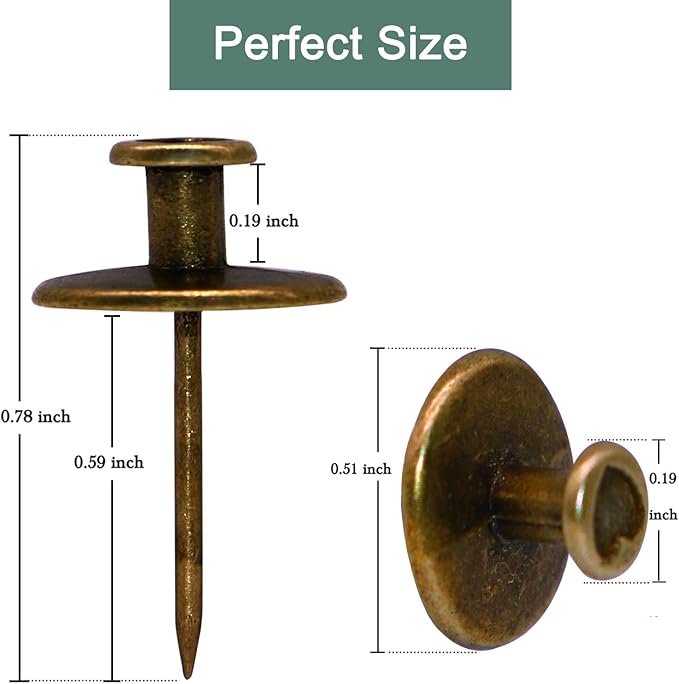 30 PCS Push Pins Picture Hanger Hooks, Double Headed Nails Push Pin Thumbtacks for Wall Hangings Picture, Decorative Small Hook Pins for Drywall Cork Board Home Office Photo Decorations (Bronze)