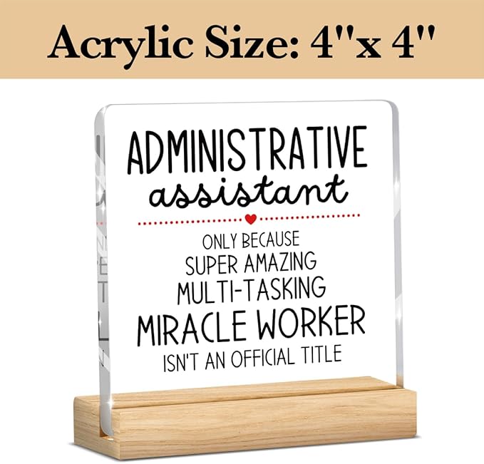 Administrative Assistant Gifts, Secretary Desk Decor,Receptionist Desk Accessories Decor, Secretary Appreciation Gifts, Funny Cute Humor Acrylic Desk With Wooden Decoration for Office