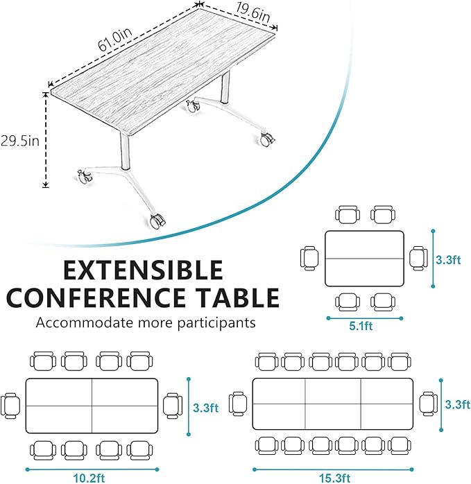 Conference Room Table, Folding Conference Tables,Thicken Grey Tabletop,Flip Top Wooden Seminar Meeting Room Table for Conference Room Offices (4, BlackWoodGrain, 61.0“)