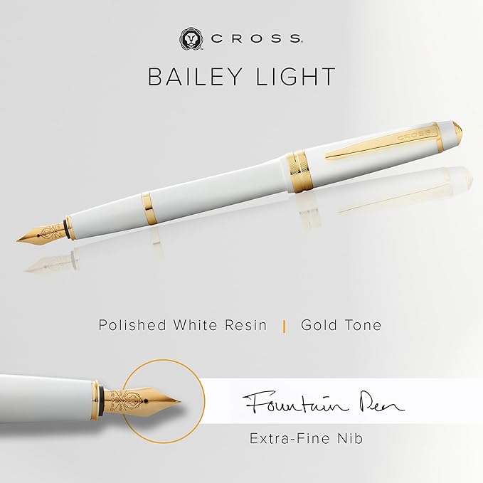 Cross Bailey Light Polished White Resin and Gold Tone Fine Nib Fountain Pen