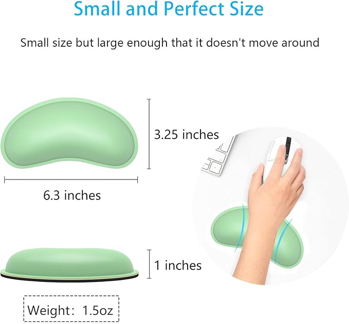 Dapesuom Mouse Wrist Rest, Ergonomic Memory Foam Mouse Wrist Support, Leather Hand Rest Pad Cushion for Gaming, Office, Laptop, Wireless Mouse, Men, Women, Pain Relief & Easy Typing, Mint Green