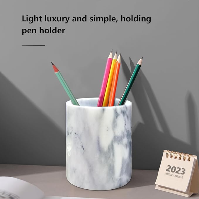Marble Pencil Pen Holder for Desk,Makeup Brush Holder, Stand for Desk Marble Pattern Pencil Cup for Kids Durable Organizer Ideal Gift for Home, Office(gray).