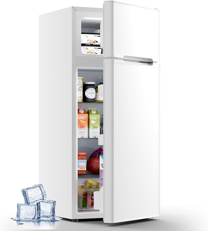 Kismile 4.5 Cu.Ft Mini Fridge with Freezer, Compact Mini Refrigerator with Adjustable Removable Glass Shelves,Small Fridge with 2 Doors for Home,Kitchen,Dorm,Apartmen,White