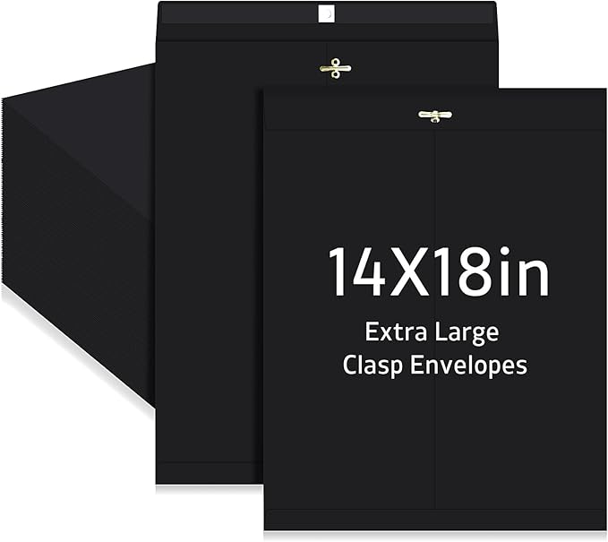 40 Pcs Extra Large Mailing Clasp Envelopes 14 x 18 Inch Jumbo Kraft Catalog Manila Envelope with Clasp Closure for Oversized Big Document Office Home Business School Storing Mailing(Black)