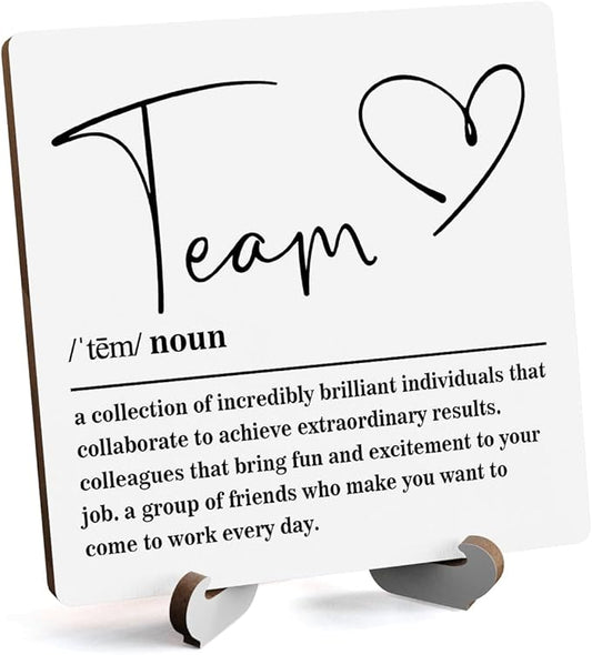 Wooden Table Sign Gift Team Definition Desk Decor Wood Plaque With Stand Team Gift for Boss Employees Women Best Mom Coworker Office(White)-A16