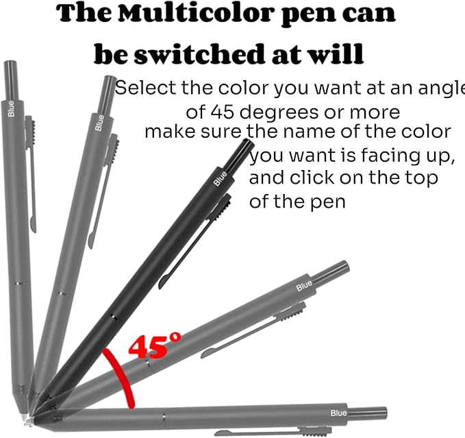 4 in 1 Multi Function Refillable and Retractable Multi Color Pen,Black Red Blue Ballpoint Pen and 0.5mm Multicolor Pencil, Multicolor Pen Gift for Journaling (Grey)