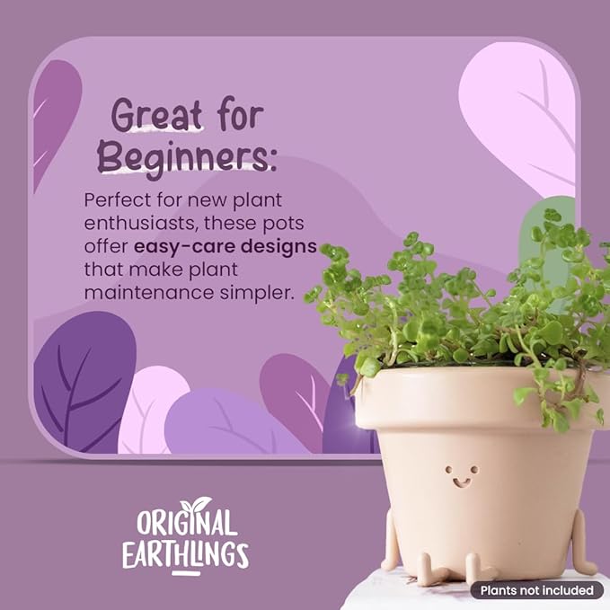 Original Earthlings Legs Out Pot - 3.5 Inch Cute Plant Pot - Plastic Funny Planter with Drainage, Unique Cactus Plant Lover Gift, Succulent Face Flower Pot, Desk Plant, Table Top Decor, & Home Gifts