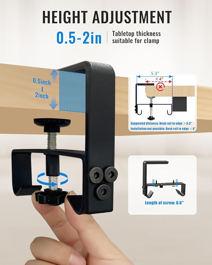 No Drill Cable Management Under Desk, 28" Cord Organizer for Table, Clamp/Screw Mount Cable Tray, Premium Black Fabric Desk Cord Management Tray for Office, Home (Regular (28 in))