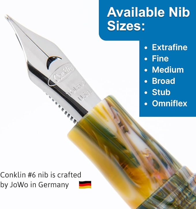 Conklin 1898 Fountain Pen, Misto Green - Flex Nib | Luxury Writing Instrument with Unique Resin Blend | JoWo Stainless Steel Nib Made in Germany | Ideal for Pen Enthusiasts
