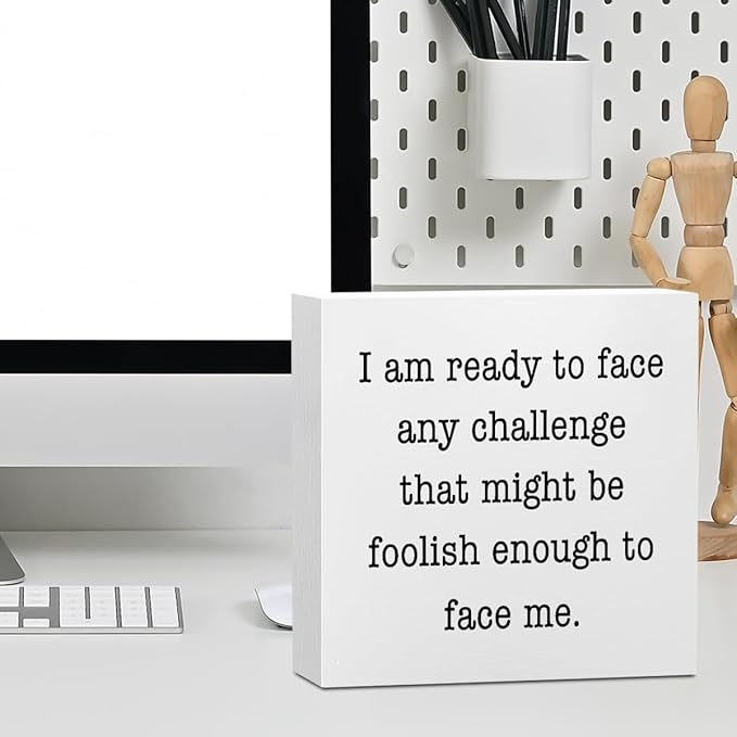 Funny Quotes Office Supplies Rustic Desk Decor White Wooden Box Sign Inspirational Office Organization Farmhouse Wood Plaque Motivational Cubicle Accessories Home Shelf Table Centerpiece Decorations