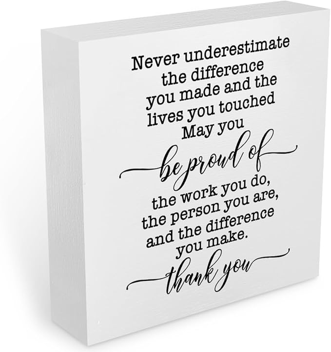 Inspirational Retirement Gift Office Supplies Rustic Desk Decor White Wooden Box Sign Positive Thank You Farmhouse Wood Plaque Coworker Leaving Cubicle Accessories Home Shelf Decorations