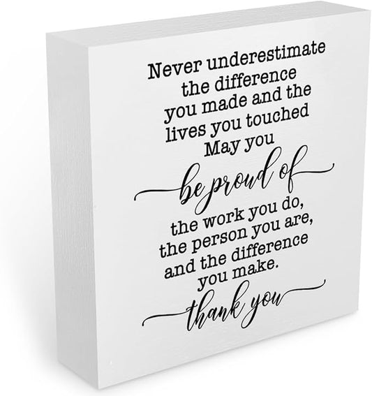 Inspirational Retirement Gift Office Supplies Rustic Desk Decor White Wooden Box Sign Positive Thank You Farmhouse Wood Plaque Coworker Leaving Cubicle Accessories Home Shelf Decorations