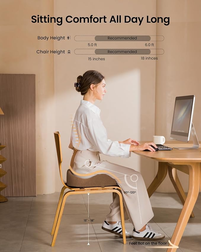 ProtoArc Seat Cushion, Office Chair Cushion for Sciatica, Coccyx Cushion, Ergonomic Memory Foam Seat Cushion for Car, Home, Pressure Relief Pad for Hip, Tailbone, All Day Comfort - Coffee