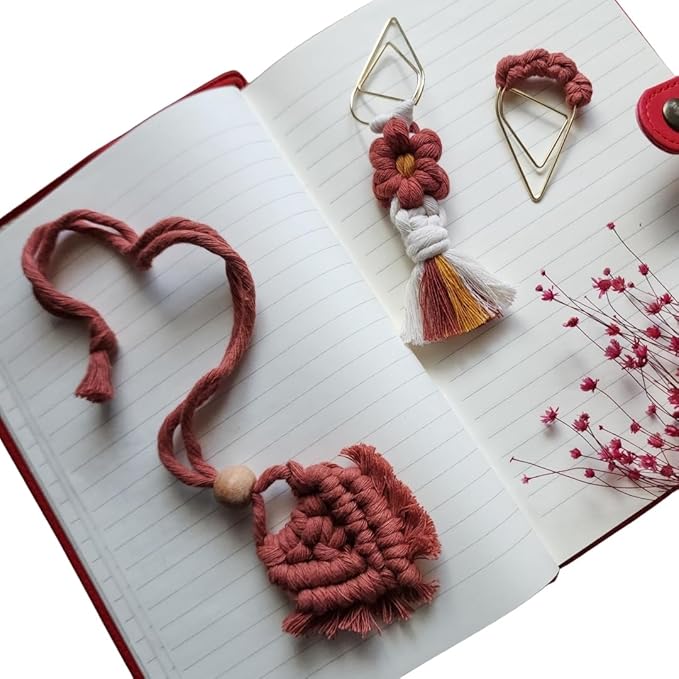 Set of 3 Whimsical Bookmark | Book tabs Classroom Must Haves Crochet Flower Bookmark Paper Clips Bullet Journal Tassels for Bookmarks Cute Things Teacher Must Haves