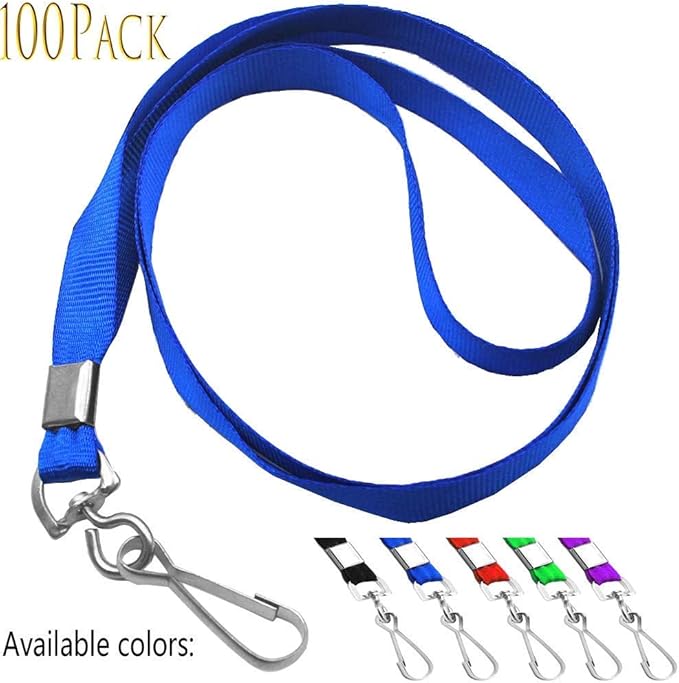 Blue Lanyards 100 Pcs Lanyard for Id Badges Flat Lanyard with Badge Clip with J-Hook
