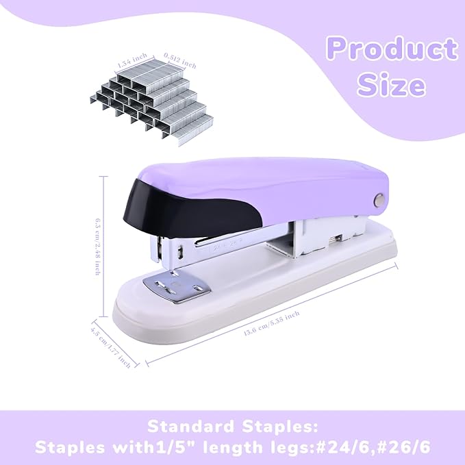 Temiary Stapler, Desktop Metal Staplers with 2000 Standard Staples, 25 Sheet Capacity, One Finger Stapling, Jam Free, No Effort Staplers for Classroom, Office or Desk (Purple)