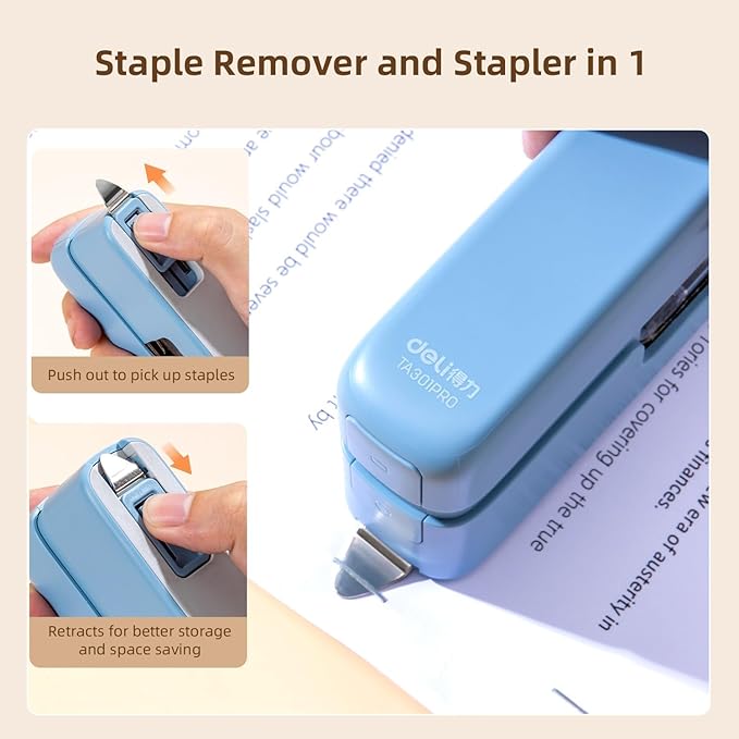 deli Stapler, Desktop Staplers with Integrated Staple Remover, 45 Sheet Capacity Office Stapler, 2 Pack, Blue