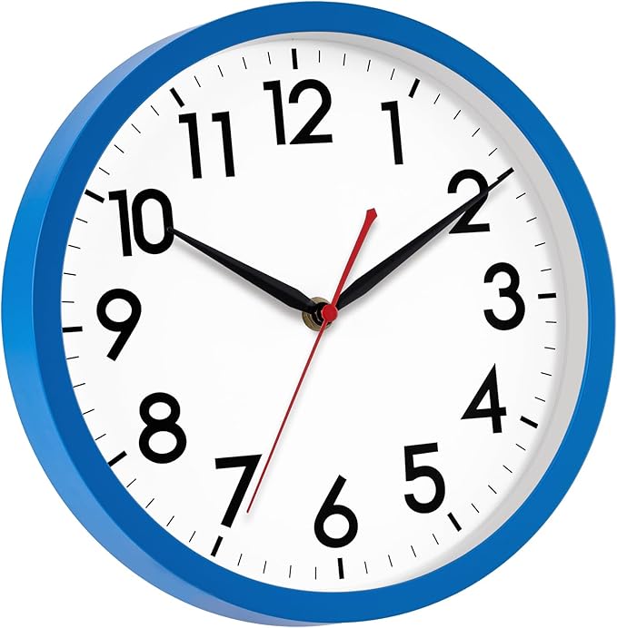 AKCISOT Wall Clock 10 Inch Silent Non-Ticking Modern Clocks Battery Operated - Analog Classic for Office, Home, Bathroom, Kitchen, Bedroom, School, Living Room(Blue)