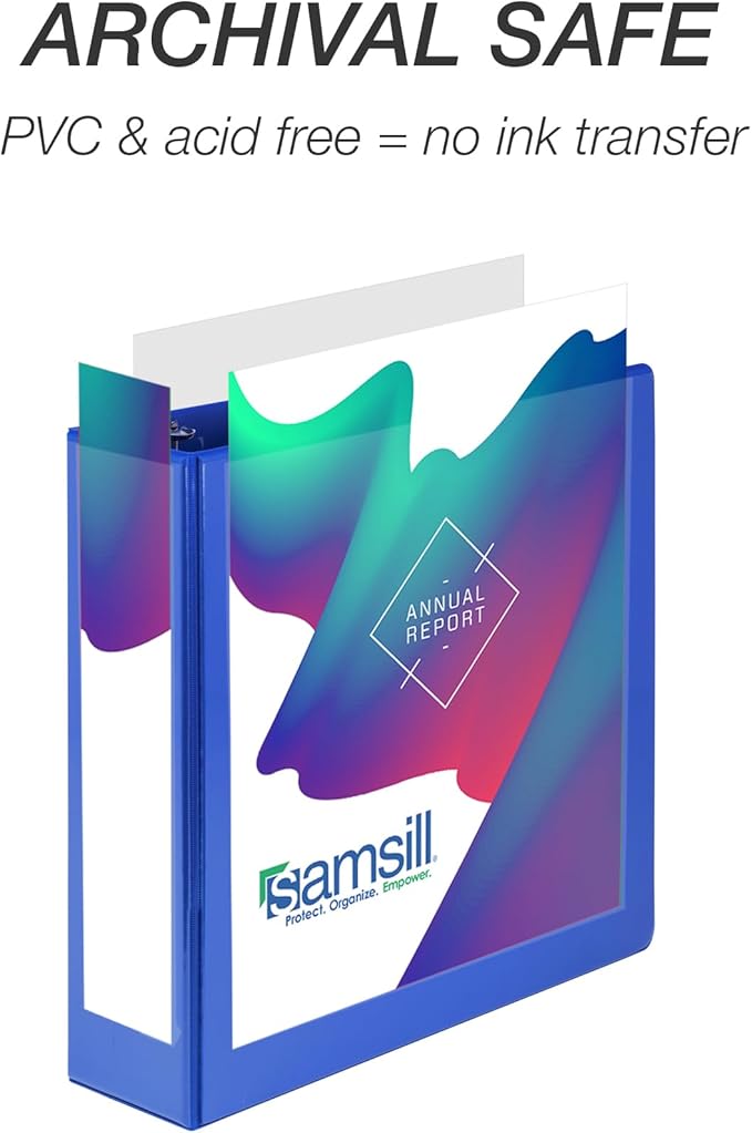 Samsill 3 Inch 3 Ring Binder, Made in USA, Economy Round Ring, Clear View Cover, 550 Sheet Capacity - for School, Home, Office -Dark Blue