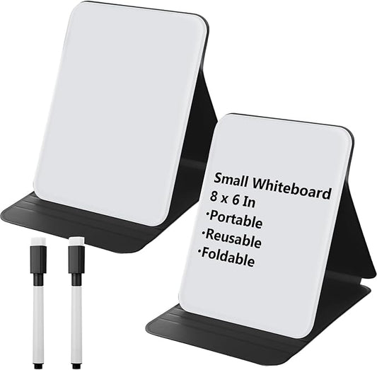 2 Pcs Small Glass Desktop Whiteboard with Reversable Stand 8 x 6 Inch Mini Dry Erase White Board Easel with 2 Markers Reusable Desk Notepad for Home Office School Supplies(Black)