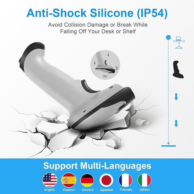 Barcode Scanner with Stand, JRHC Wireless 1D Laser Bar Code Scanners 2.4G Wireless & USB Wired Connection Plug and Play Handheld Bar Code Reader