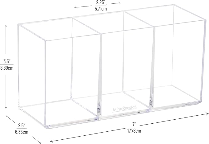 Mind Reader Pen and Accessories Holder, Desktop Organizer, Makeup Organizer, Office, Acrylic, 7" L x 2.5" W x 3.5" H, Set of 3, Clear