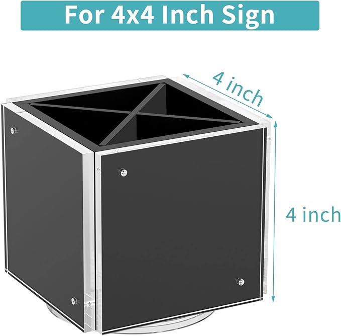 HIIMIEI Acrylic Rotating Pen Holder for Desk, Pencil Holder Picture Frame Holds 4 Family Photos of 4"x4", Desk Pen holder Organizer for Office, Classroom, Home, Kids (Black)