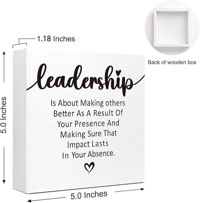 Inspirational Office Sign - "Leadership Is About Making Others Better" Wooden Block Sign, 5x5x1 Inch Motivational Desk Decor for Executives & Managers