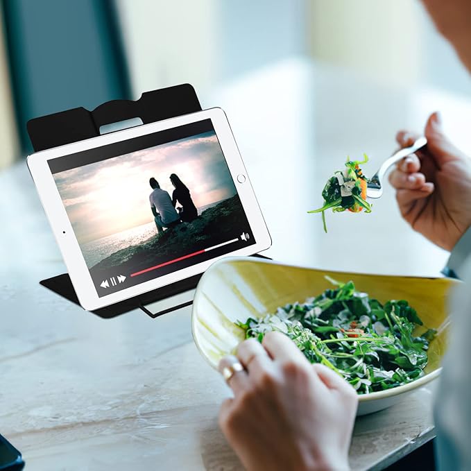 MSDADA 1PC Desk Book Stand Metal Reading Rest Book Holder Adjustable Cookbook Documents Holder Portable Sturdy Bookstands for Recipes Textbooks Tablet Music Books with Page Clips (Black)