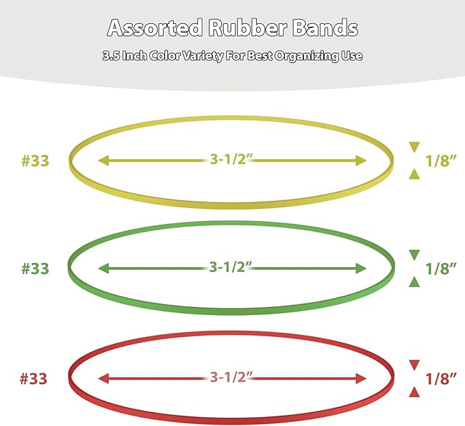High Quality Rubber Bands Size 33, 1/2 lb (300) Thick Colored Rubber Bands