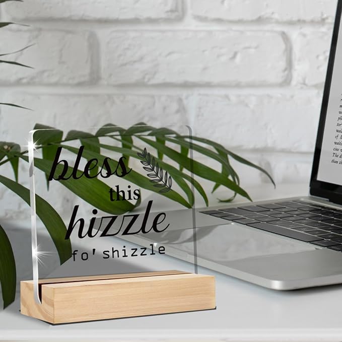 Housewarming Gifts Funny Home Decor New Home Gifts Bless This Hizzle Desk Decorative Signs Plaques 4 x 4 Inches acrylic