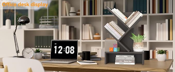 Godferyxin Tree Bookshelf with Drawer,Wood Desk Bookshelf for School,Office,Small Book Shelf Storage Rack for Decor,Bedrooms,Living Rooms Mini Shelf