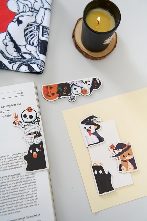5pcs/Set Cute Magnetic Bookmark, Funny Peeping Ghost Book Marker Clip for Teachers, Students, Book Lovers Gifts, Printing on 2 Side (Ghost)