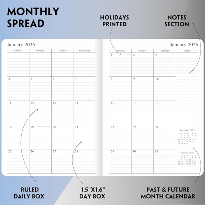 2025-2026 Planner - Weekly and Monthly Planner, Oct 2025 to Dec 2026, Vegan Leather Cover, Elastic Closure, 7”x9.25”, Teal