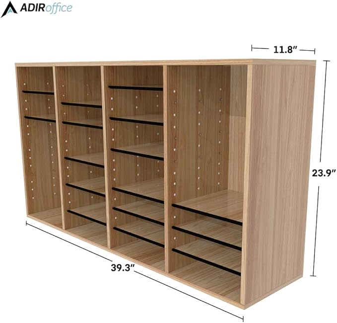 AdirOffice Wooden Adjustable Literature Organizer, 36 Compartment Office Mailbox, or Classroom Literature Organizer, Medium Oak