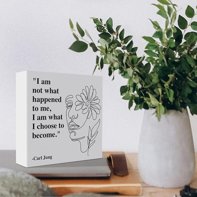 Therapy Office Desk Decor Wooden Box Sign, Mental Health Decor for Home School Counseling Decoration Mental Health Gift for Counselor Psychologist Therapist, I Am What I Choose to Become