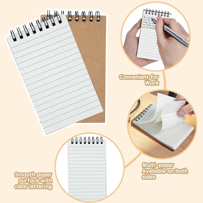 Memo Pads 24 packs, Small 3x5 Spiral Notepads, Office Style Mini Notebook, Small Notepad Pocket Size, Pocket Notebooks for Home, College, Work or School - Lined College Ruled Paper