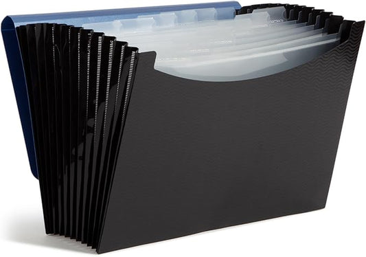 Smead Poly Frequency Expandable File Folders Letter Size, 12 Pockets, Flap & Cord Closure, Blue/Black (70863)