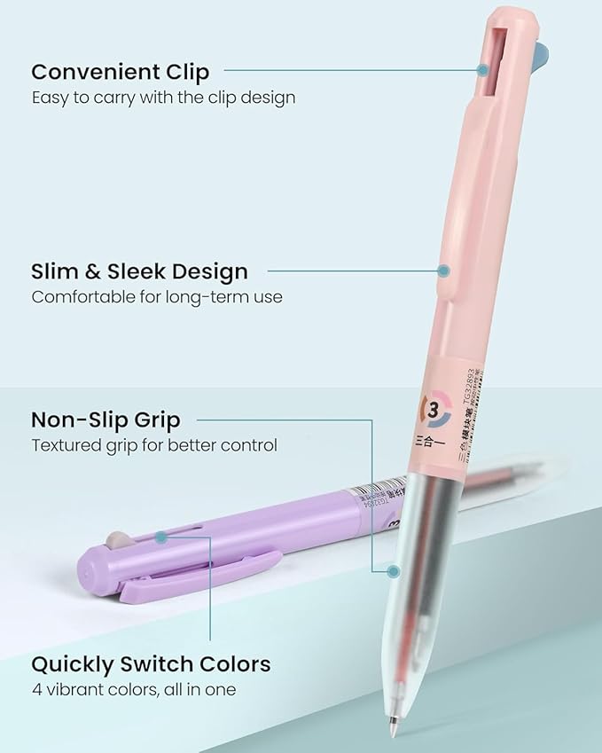3-in-1 Gel Pens, 6 Pcs 0.5mm Colorful Ink Retractable Pens Fine Point Smooth Writing Pens, Cute Pens Nurse Teacher Office Supplies Gifts for Women (Taro Purple, Dark Leaf Green, Mango Yellow)