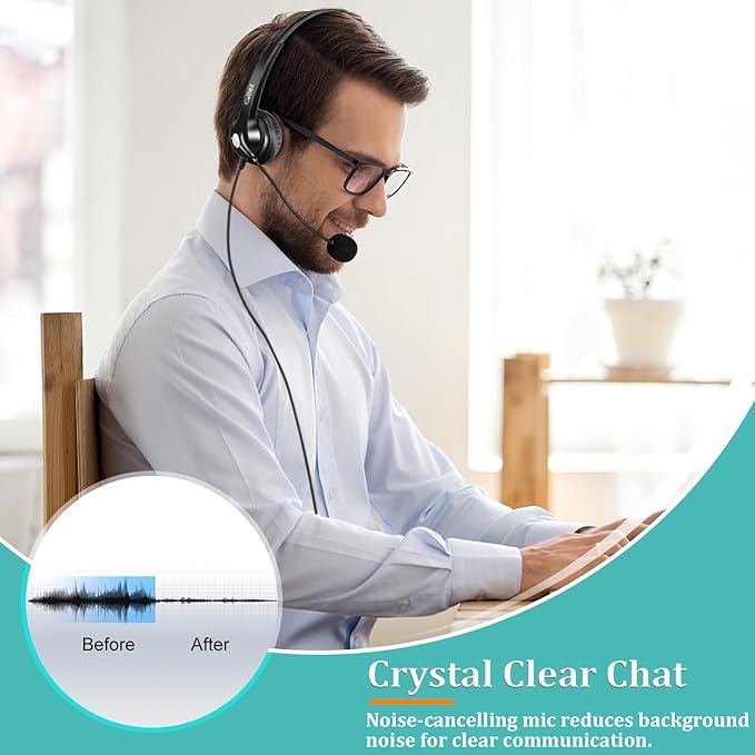 Callez 3.5mm Headset with Microphone Noise Cancelling for Cell Phone PC Laptop, Stereo Computer Headphones for iPhone Samsung Mac Call Center Office Skype, in-line Control, Clear Chat