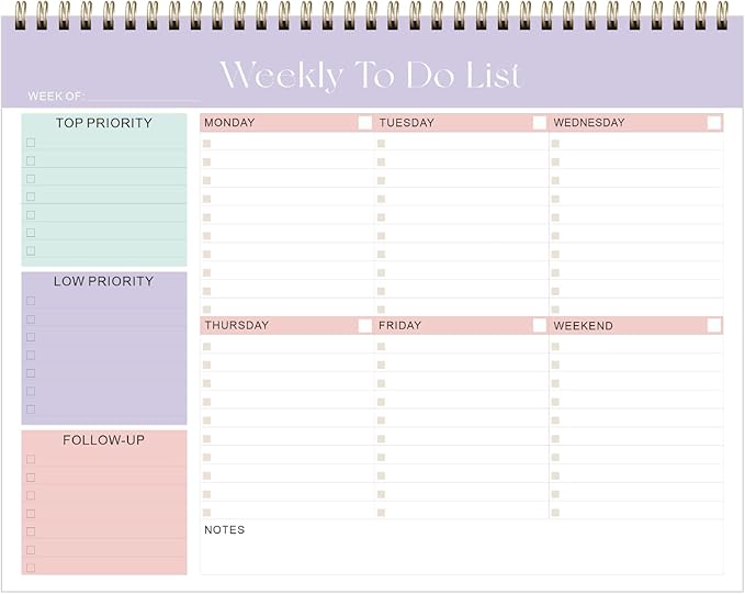 Weekly To Do List Notepad, Undated Planner with 52 Sheets (8.5''x11''), Desk Weekly Planner for Women & Man, Home School & Work