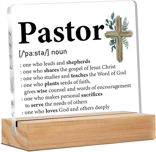 Pastor Definition Clear Desk Decorative Sign - Gift for Preacher, Church Leader - Thank You Home Acrylic Decor