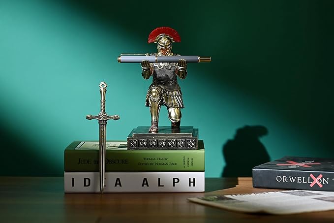 Roman Legion Soldier Knight Pen Holder Pen Stand Desk Organizers and Accessories for Office and Home(Bronze)