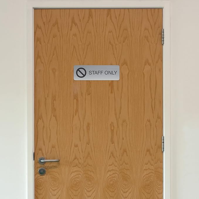 SBLABELS Staff Only Indoor Easy Adhesive Mount Door and Wall Sign for Restaurants and Small Businesses 3" x 9" - Silver