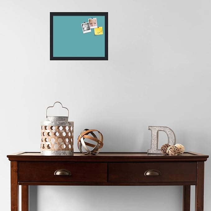 PinPix 15x12 Inch Cork Bulletin Board. This Decorative Framed Pin Board Comes with Aqua Pastel Design and a Satin Black Frame. Ideal for Home Office Decor or Message Board (PinPix-1806)