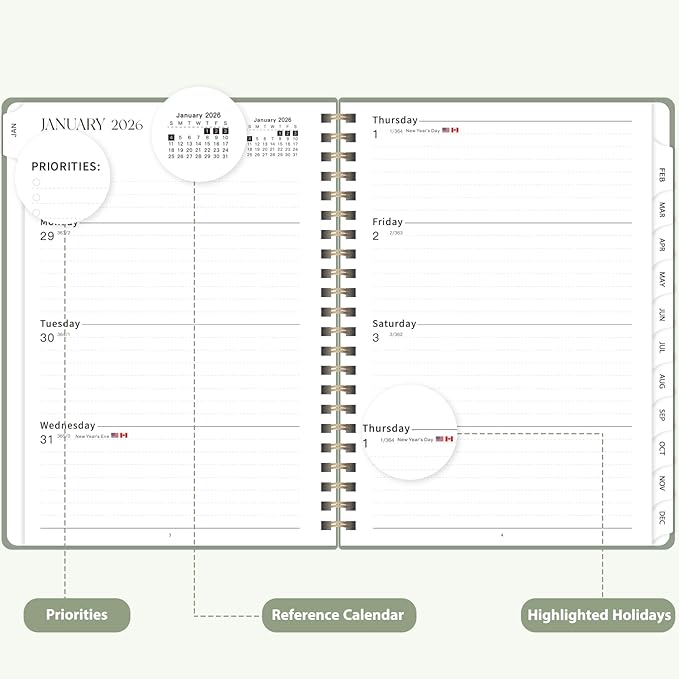 2026 Planner, Weekly and Monthly Calendar Agenda Book, Jan 2026 - Dec 2026, Hardcover Planning Academic Planner for Office School Supplies and Desk Accessories - Letter Size (8.5'' x 11'')