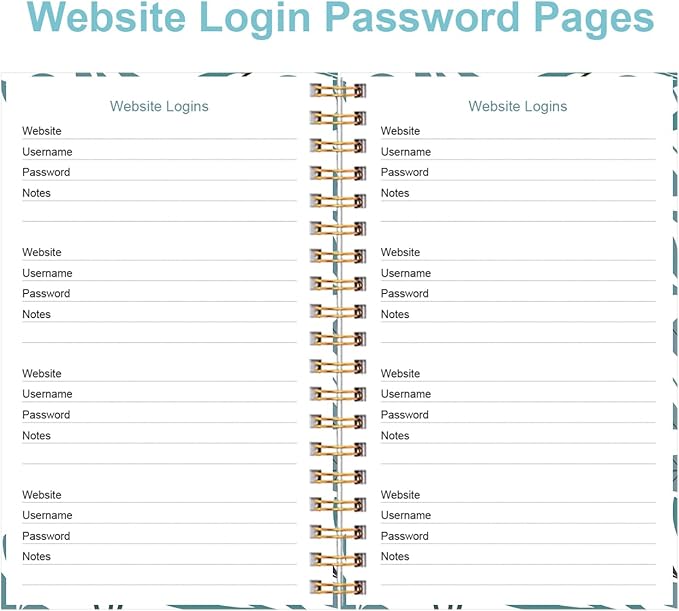 Address Book with Alphabetical Tabs - Small Address Book Spiral with Address Contacts, Special Date, Phone, Birthday & Internet Login Password for Home and Office, 4.3" x 6.2", Teal Leaf