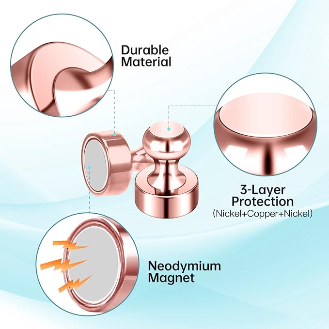 Pack of 8 Rose Gold Pink Push Pins Ideal Whiteboard Refrigerator Magnets - Adult Small Strong Magnets for Kitchen Classroom Office