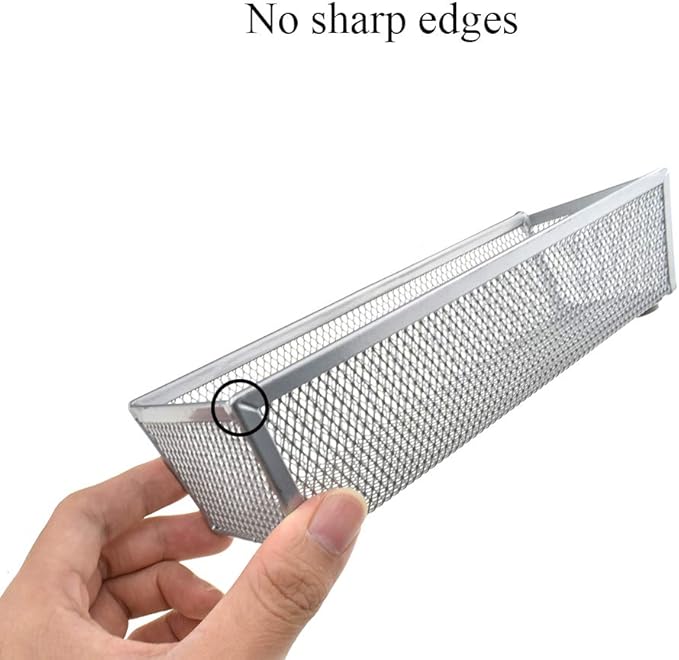 HAHIYO Stackable Mesh Tray Cup 9 x 3 x 2 inches Sturdy Container for Desk Drawer Organizer Collection for Home Office School kitchen Soft Foam Feet No Sharp Edges 2 Pack Silver